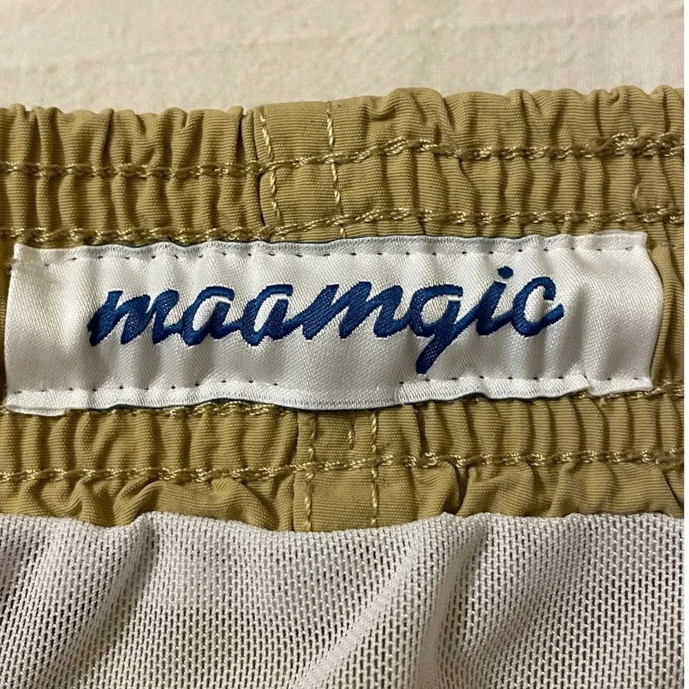 MAMMGIC Mens S/M Khaki Swim Trunks‎ Elastic Waist Drawstring Mesh Lined